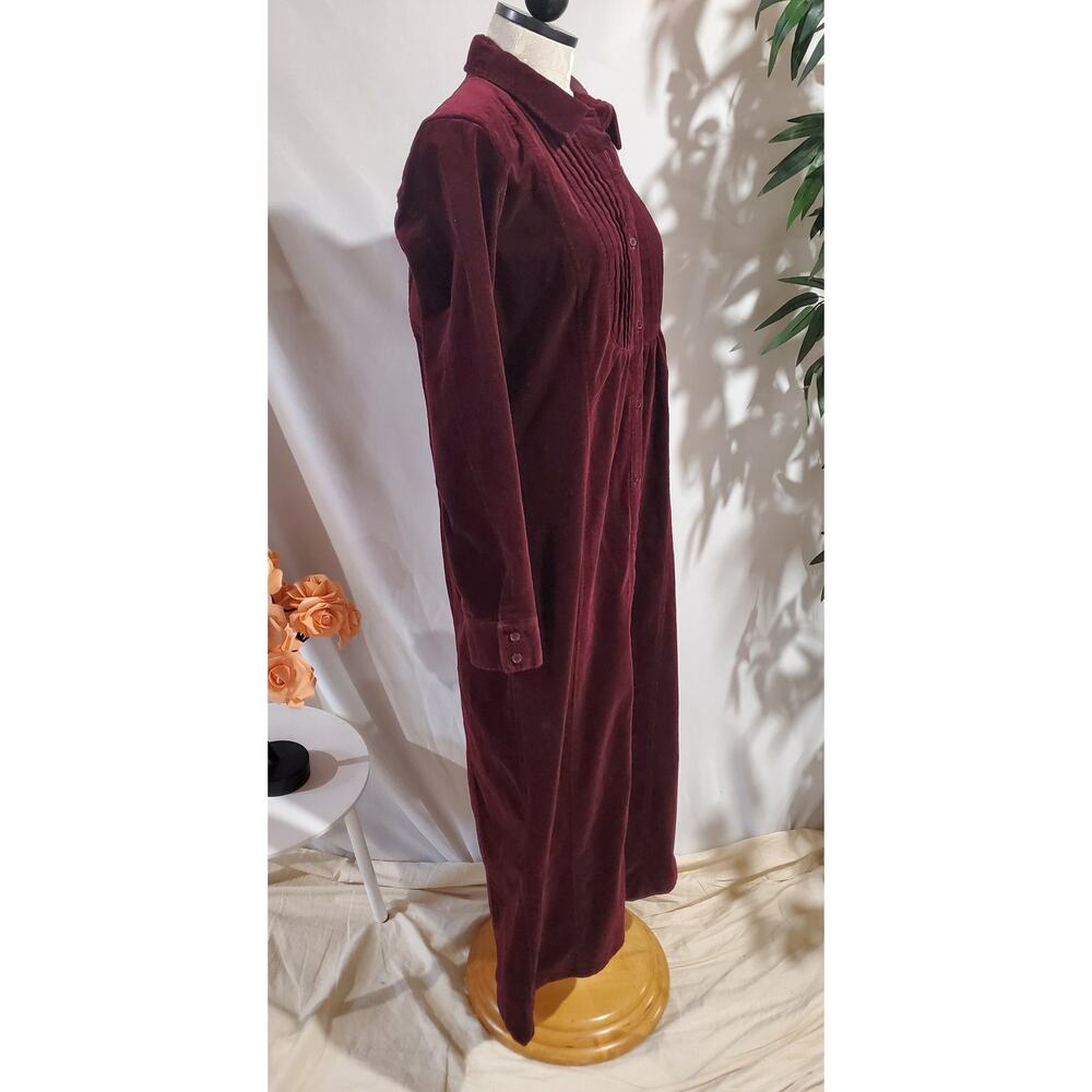 Orvis Vintage Corduroy Pleated Button Maxi Dress Sz S Maroon Red Prairie Modest - Picture 4 of 11